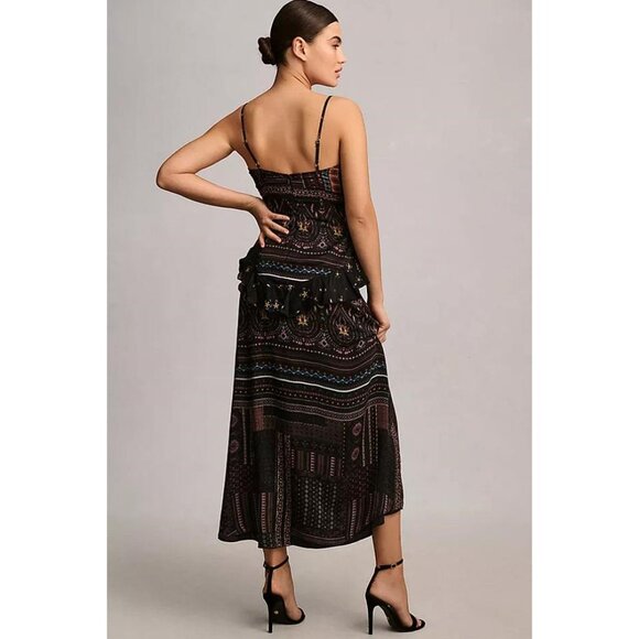 LET ME BE Women's Sheer Printed V-Neck Midi Dress Size L In Black - Picture 4 of 12